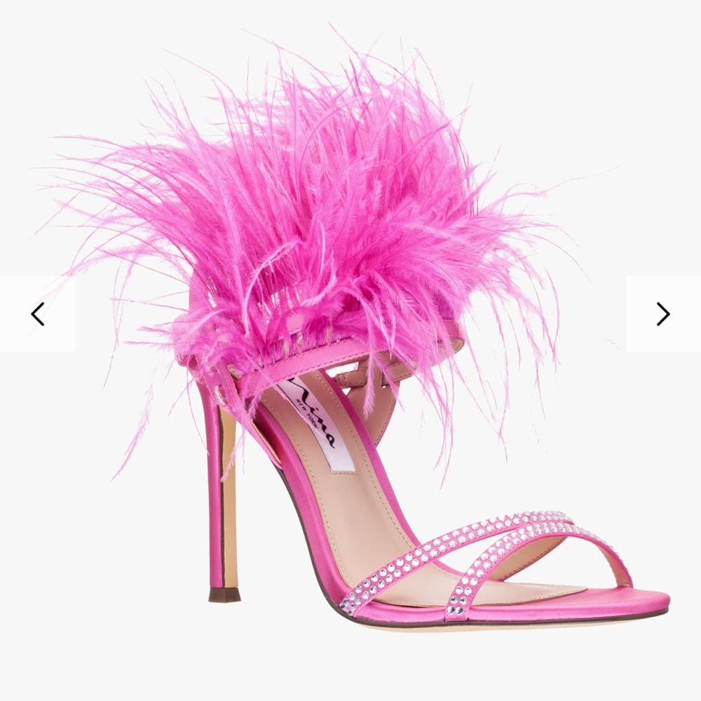 Nina Vibrant Pink Feathered Heels
